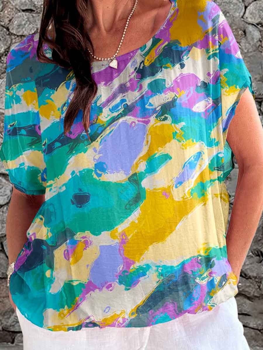 Top met kunstkleuren en penseelstreken voor dames