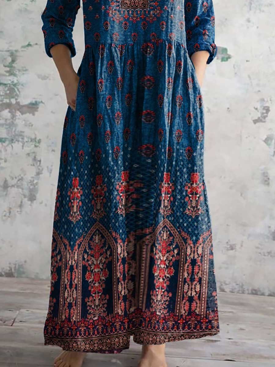 Retro etnische stijl bedrukte casual katoenen jurk voor dames