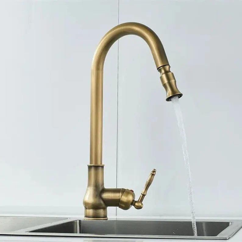 Antique Brass Pull-Out Kitchen Faucet | Stylish and Functional Upgrade