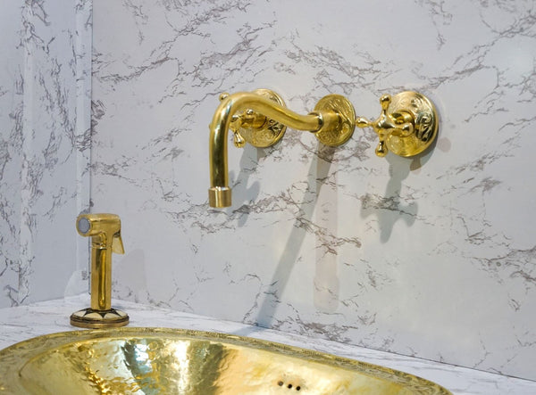 Antique Brass Wall Mount Bathroom Faucet