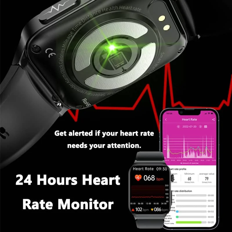 E500 Smartwatch: Blood Glucose & ECG Heart Monitoring, IP68 Waterproof