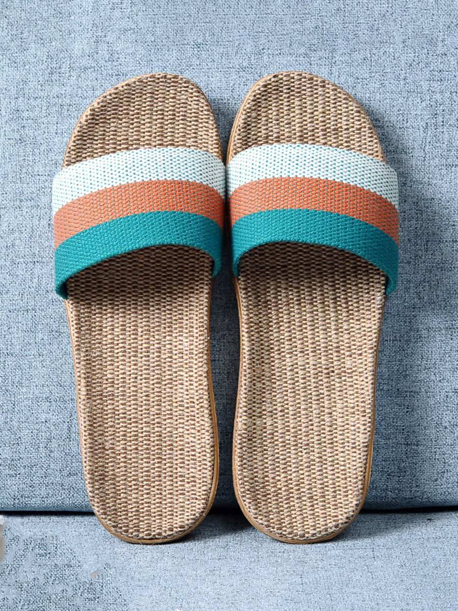 Dames gestreepte linnen dikke zool antislip huispantoffels 