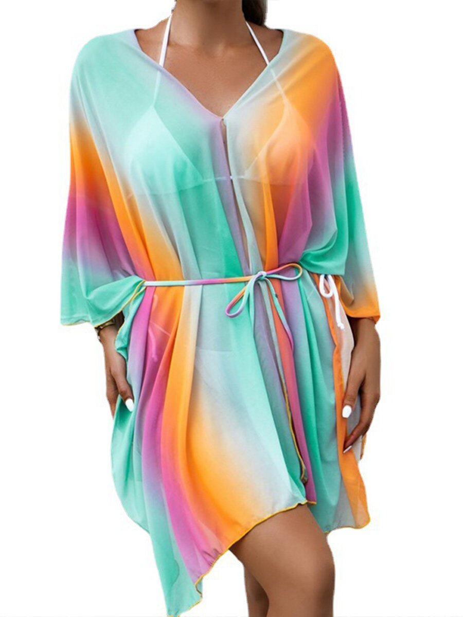 Ombre-bikinipullover med v-ringning för kvinnor 