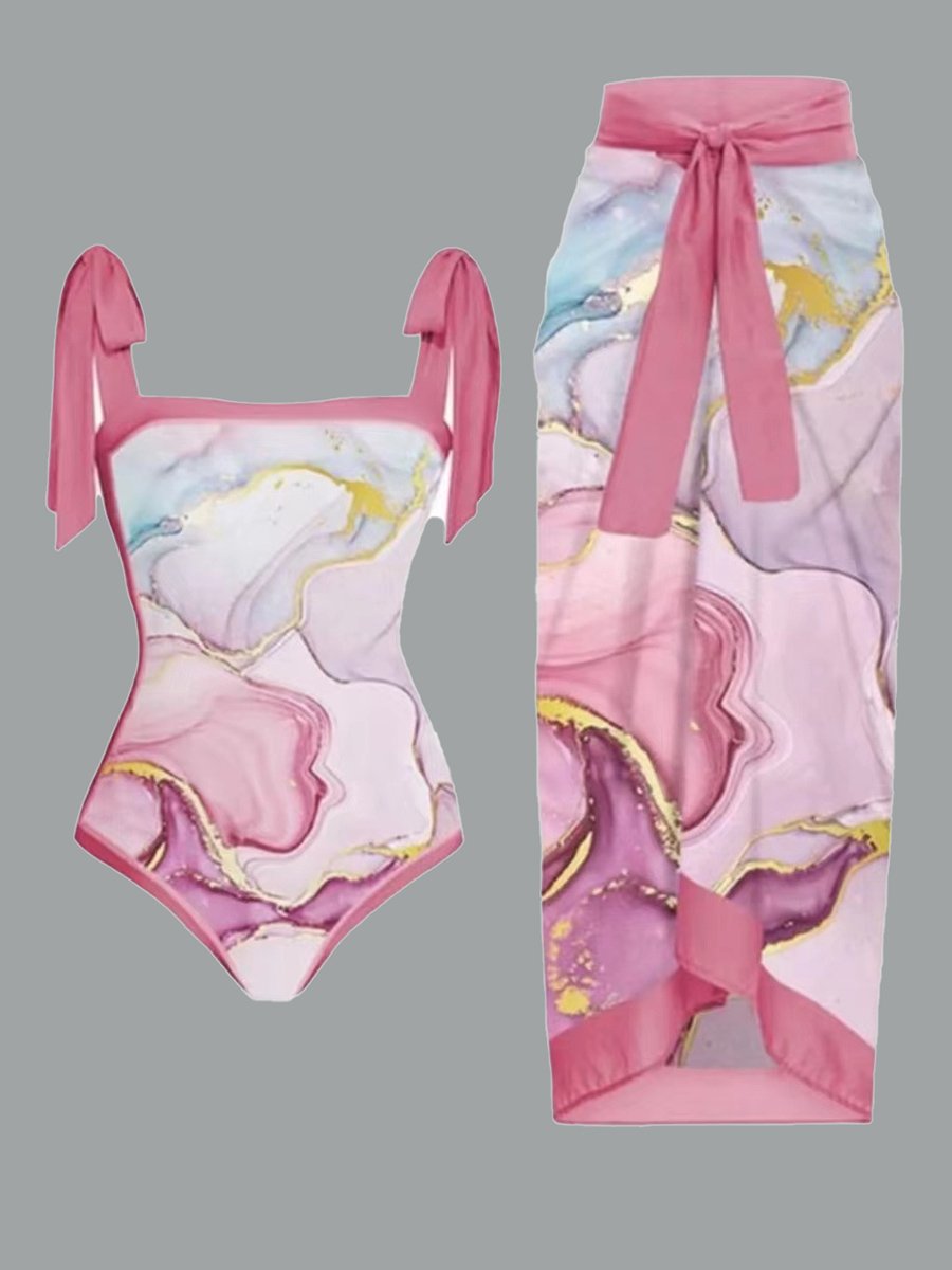 Vintage eendelige badpak met chiffon bedekking voor dames 
