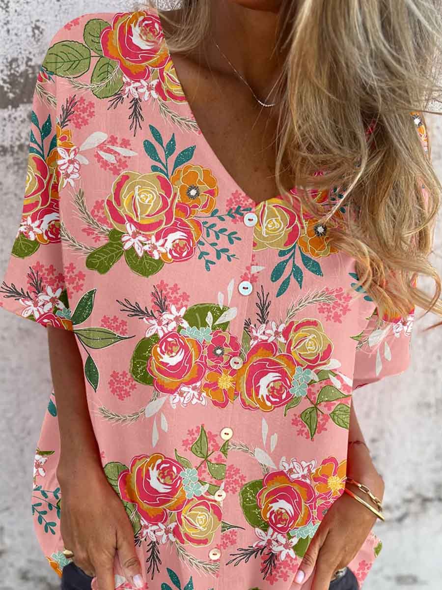 Elegante katoenen en linnen top met bloemenmotief voor dames 