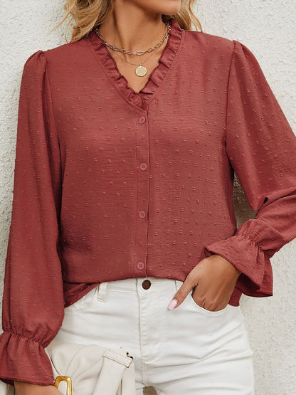 Effen V-hals chiffon overhemd voor dames 