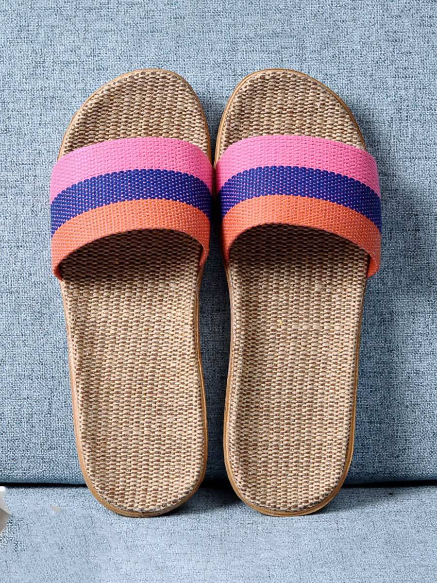 Dames gestreepte linnen dikke zool antislip huispantoffels 