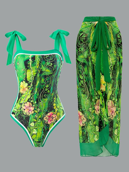 Vintage eendelige badpak met chiffon bedekking voor dames 
