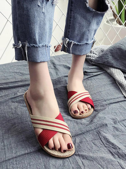 Dames Colorblock Linnen Dikke Zool Antislip Huispantoffels 