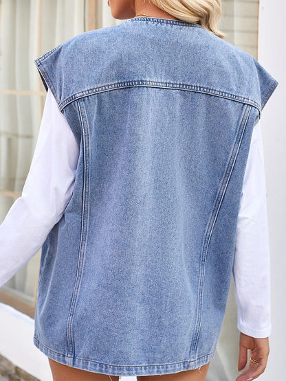Dames denim vest met meerdere zakken en slijtage 