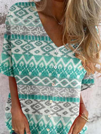 Elegante vintage top van katoen en linnen met bloemenmotief voor dames 