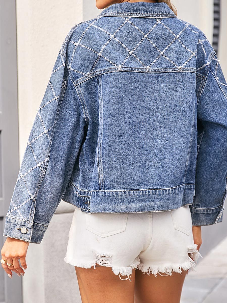 Dames denim top met geborduurde kralen 