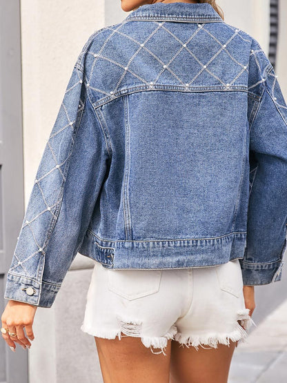 Dames denim top met geborduurde kralen 