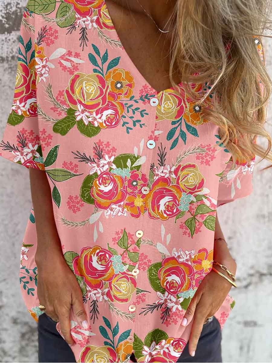 Elegante katoenen en linnen top met bloemenmotief voor dames 