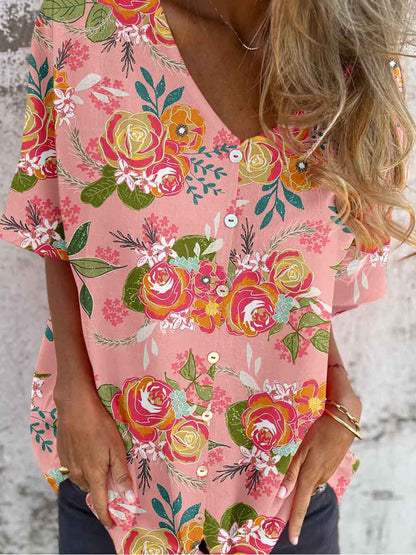 Elegante katoenen en linnen top met bloemenmotief voor dames 
