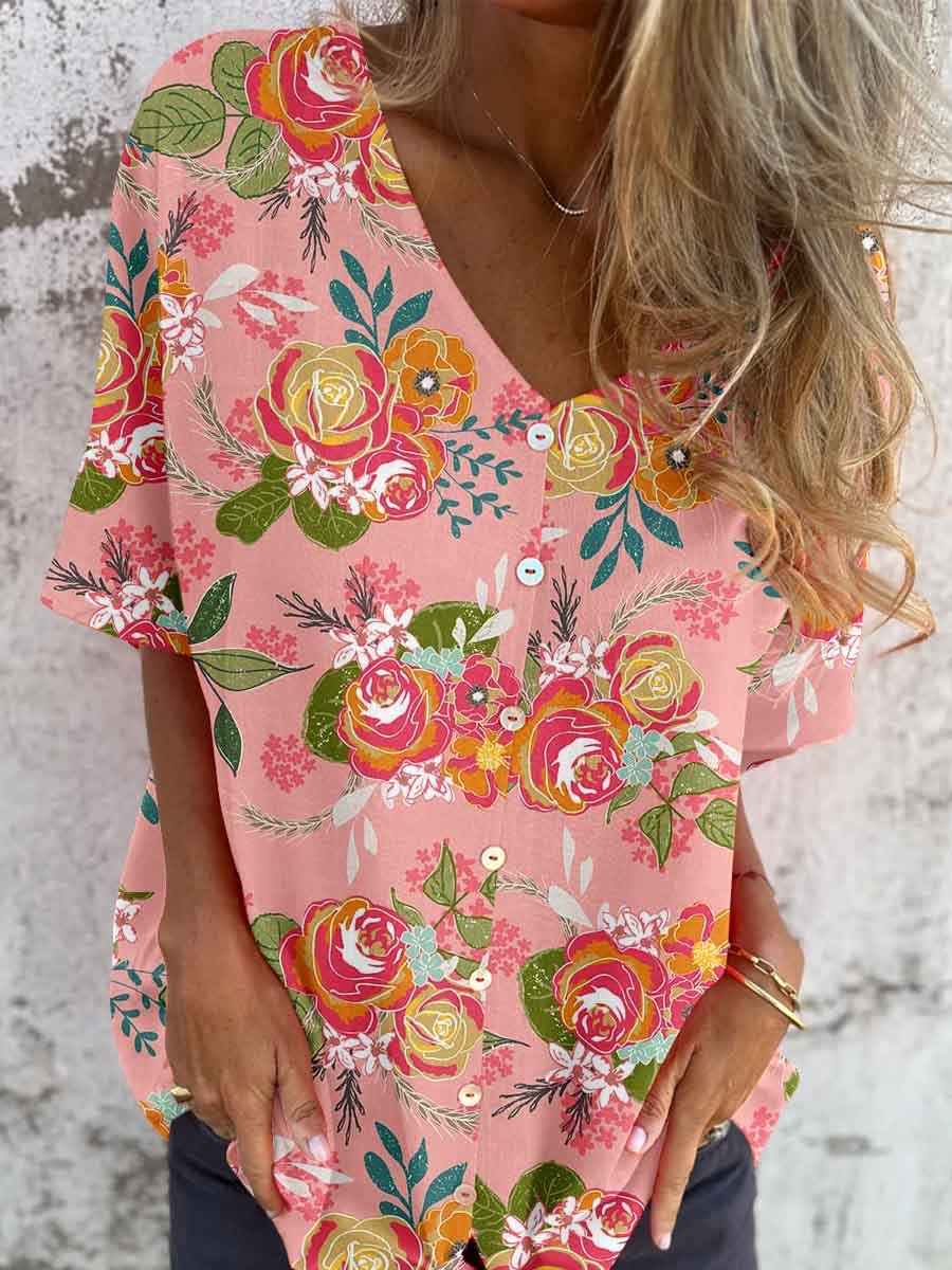 Elegante katoenen en linnen top met bloemenmotief voor dames 
