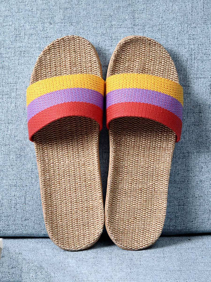 Dames gestreepte linnen dikke zool antislip huispantoffels 