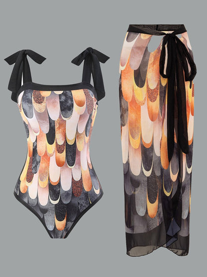 Vintage eendelige badpak met chiffon bedekking voor dames 