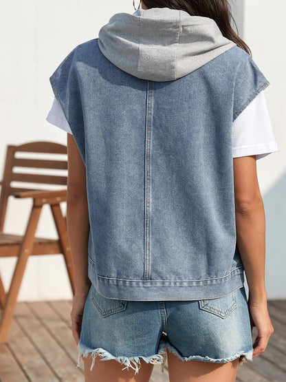 Dam Retro Denim Slim Tvättad Hattväst 