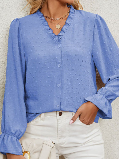 Effen V-hals chiffon overhemd voor dames 