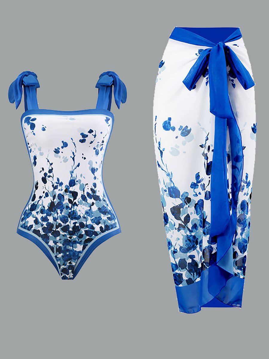 Vintage eendelige badpak met chiffon bedekking voor dames 