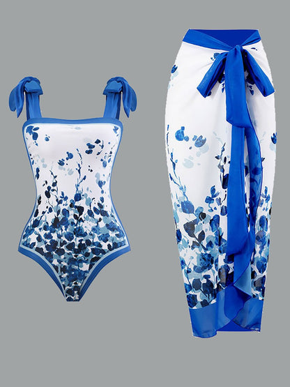 Vintage eendelige badpak met chiffon bedekking voor dames 