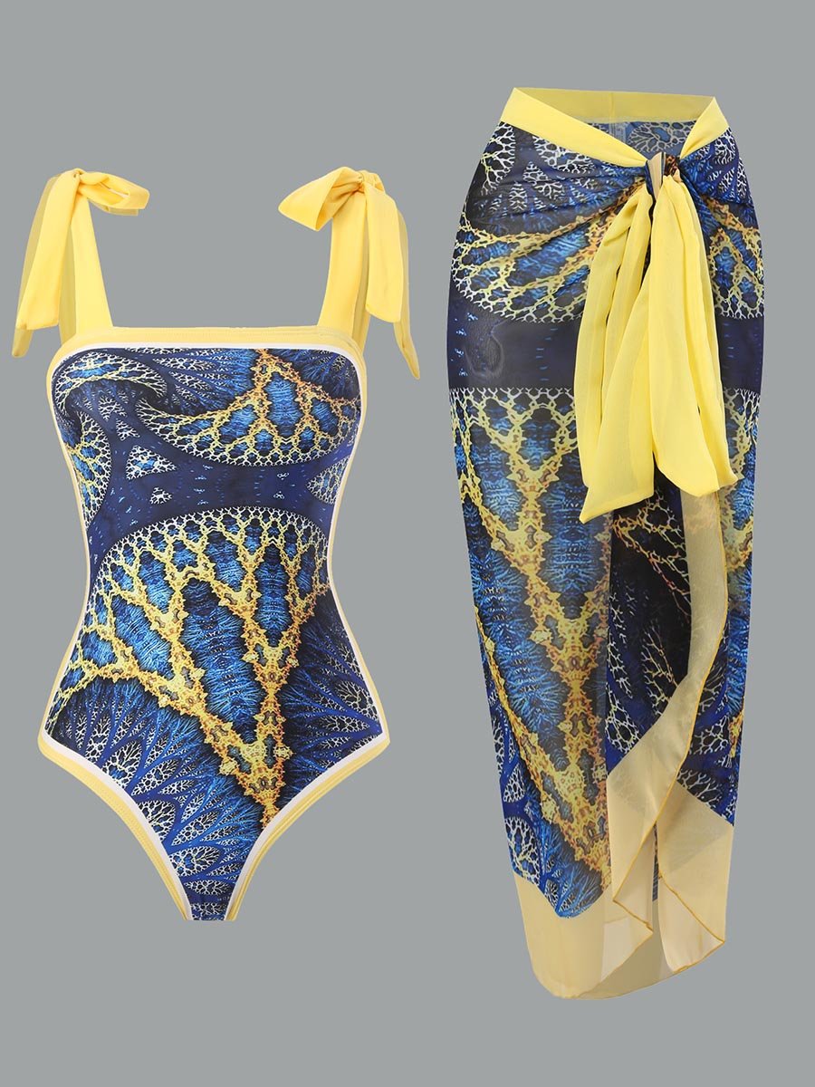 Vintage eendelige badpak met chiffon bedekking voor dames 