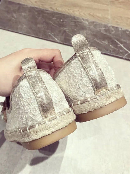 Dames loafers met kant en holle hak 