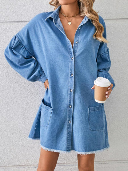 Women's Loose Denim Long Sleeve Raw Edge Dress
