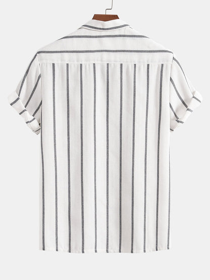 Cotton Blend Striped Cuban Shirt & Linen Cotton Blend 11" Shorts