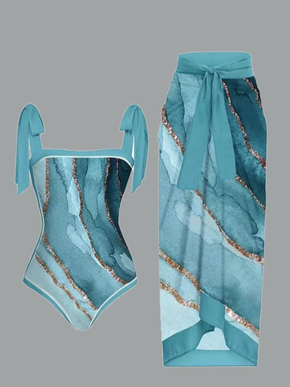 Vintage eendelige badpak met chiffon bedekking voor dames 