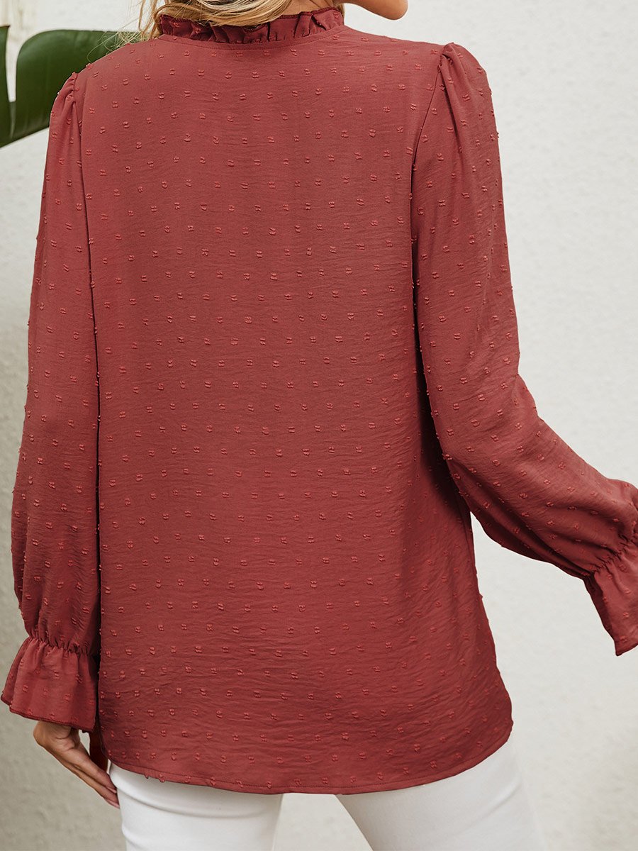 Effen V-hals chiffon overhemd voor dames 