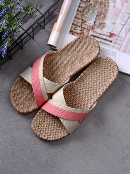 Dames Colorblock Linnen Dikke Zool Antislip Huispantoffels 