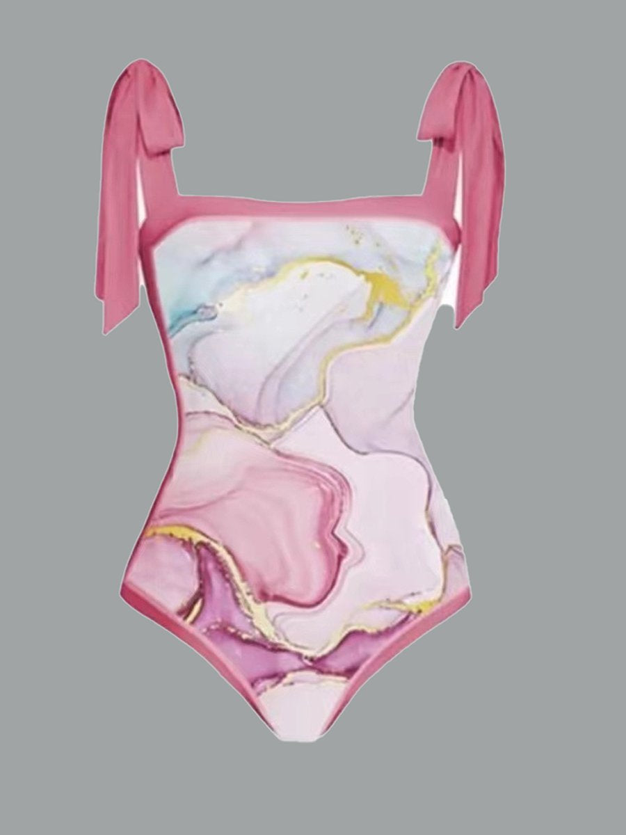 Vintage eendelige badpak met chiffon bedekking voor dames 