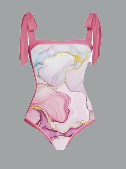 Vintage eendelige badpak met chiffon bedekking voor dames 