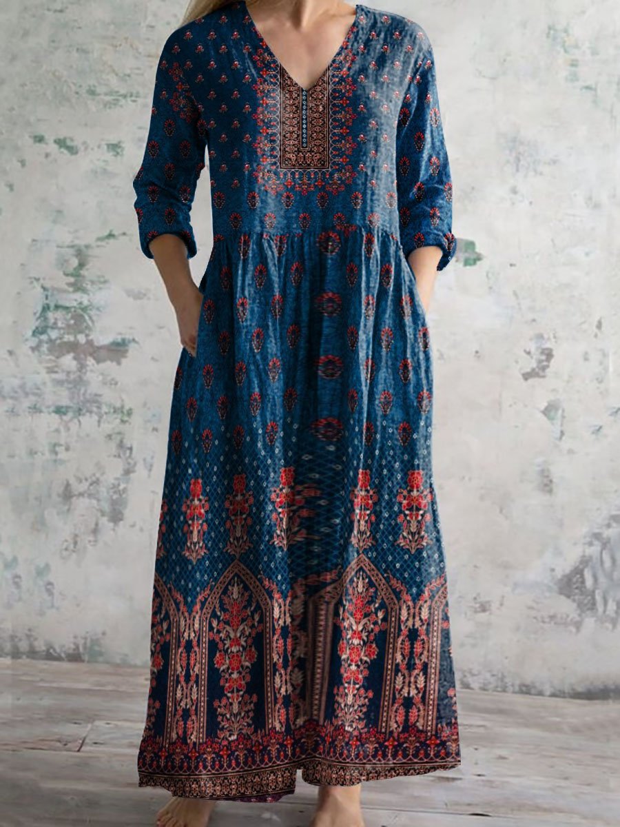Retro etnische stijl bedrukte casual katoenen jurk voor dames 