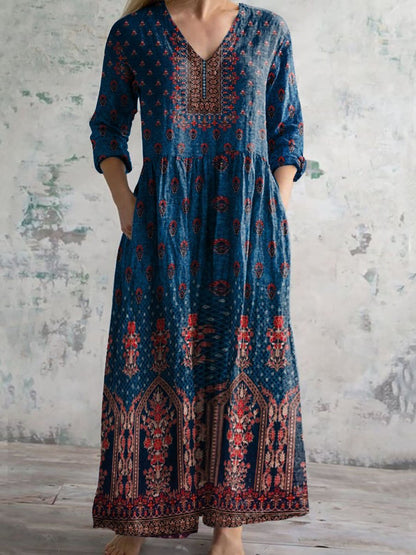 Retro etnische stijl bedrukte casual katoenen jurk voor dames 