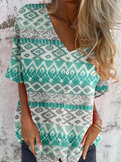 Elegante vintage top van katoen en linnen met bloemenmotief voor dames 