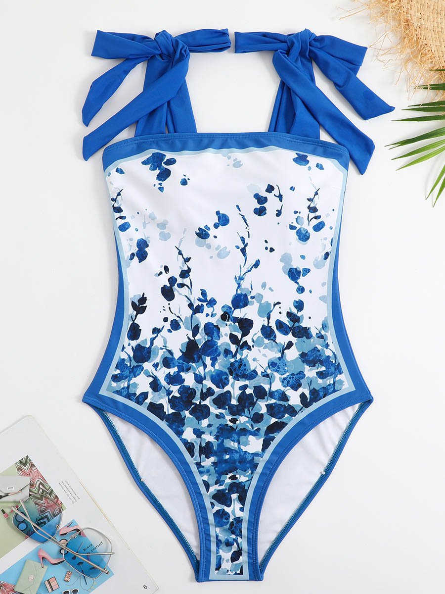 Vintage eendelige badpak met chiffon bedekking voor dames 