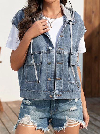 Dam Retro Denim Slim Tvättad Hattväst 