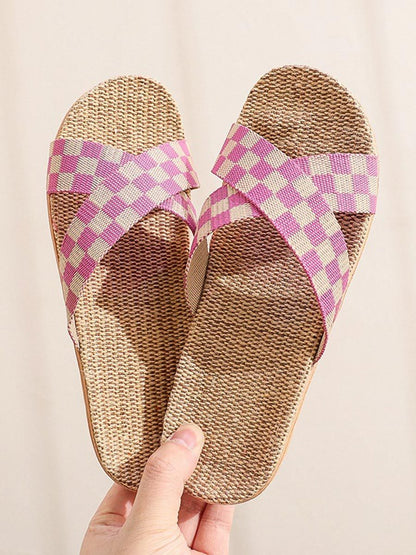 Dames geruite linnen dikke zool antislip huispantoffels 