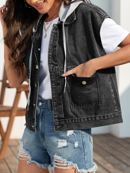 Dam Retro Denim Slim Tvättad Hattväst 