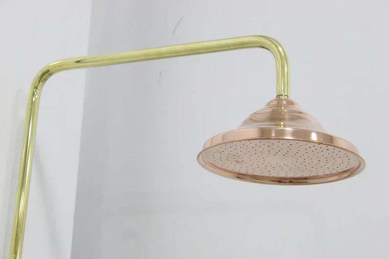 Unlacquered Brass And Copper Shower System High Pressure, Copper Pipe Shower , Outstanding Shower System with round Head Shower