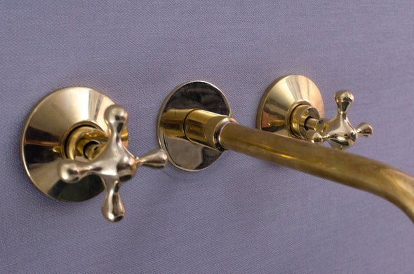 Unlacquered Brass Bathroom Faucet - Antique Brass Wall Mount Faucet