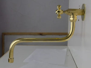 Unlacquered Solid Brass Pot Filler, Kitchen Faucet, Cross Handles