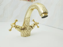 Load image into Gallery viewer, Solid brass engraved faucet; Bathroom faucet; two handles bathroom faucet