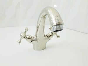 Hammered silver faucet ; Bathroom silver faucet ; two handles faucet