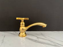 Load image into Gallery viewer, Brass Bathroom Faucet,  Brass Single Hole Bathroom Faucet, Vintage Style Powder Room Faucet Flat Cross Handle.