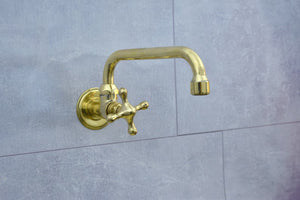 Solid Brass Single handle Kitchen Faucet, Unlacquered Brass Cold Faucet with Cross Handle