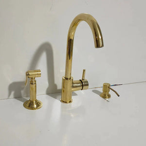 Unlacquered Brass Sink Mixer Faucet With Lever Handles, Single Hole Kitchen Faucet